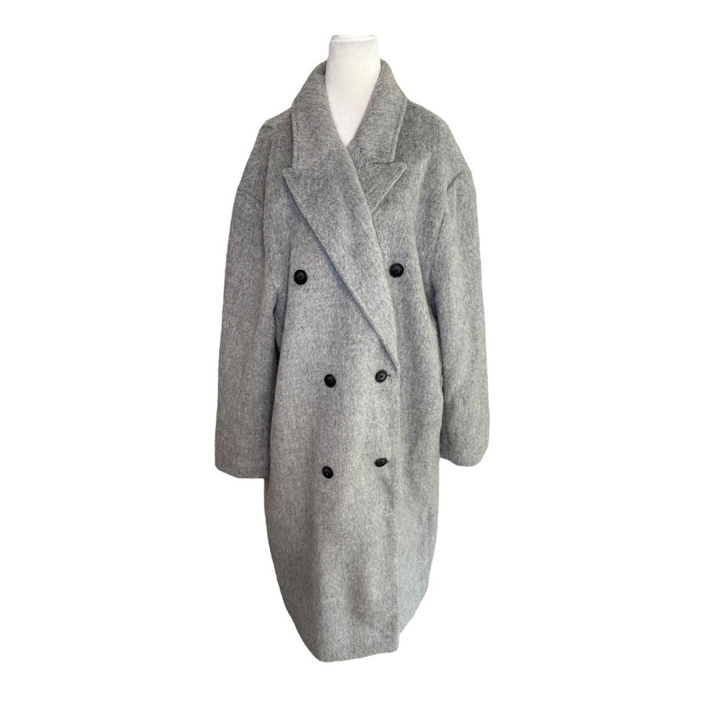 Topshop‎ Wool Blend Overcoat Double Breasted Gray Longline Coat US 12 NWOT